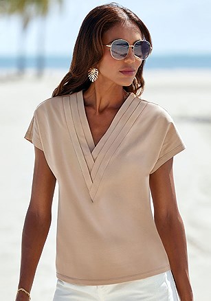 Pleated V-Neck Top product image (X34861.BR.1.G091324)