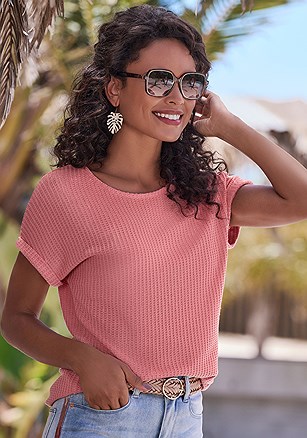 Waffle Knit Short Sleeve Top product image (X34871.RS.1)