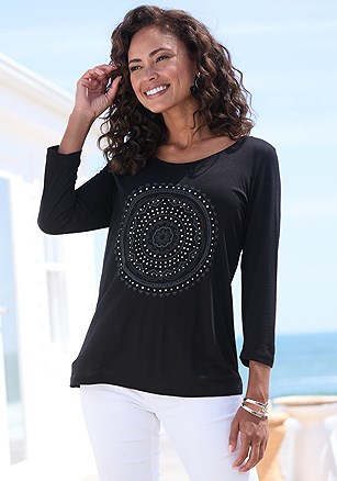 Mosaic Print 3/4 Sleeve Top product image (X34887.BK.2)