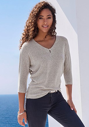 Button Detail Sweater Knit Top product image (X34888.SLGY.1)