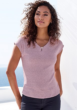Button Detail Short Sleeve Knit Top product image (X34889.LI.1)