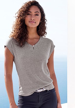 Button Detail Short Sleeve Top product image (X34889.SLGY.1)