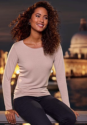 Metallic Trim Long Sleeve Top product image (X34891.RS.1)