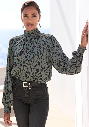 Smocked Detail Blouse product image (X34896.GRBK.1.B)