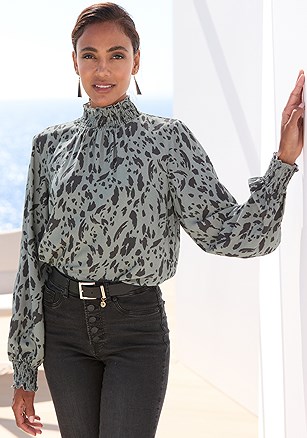 Smocked Detail Blouse product image (X34896.GRBK.1)
