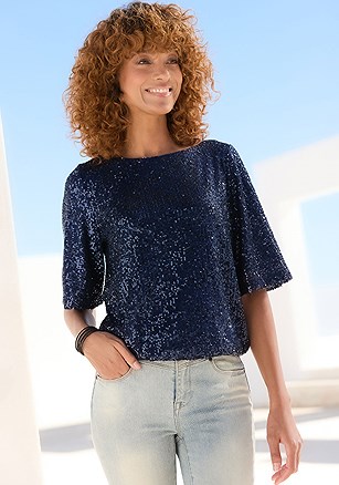 Sequin Boat Neck Top product image (X34903.NV.1)