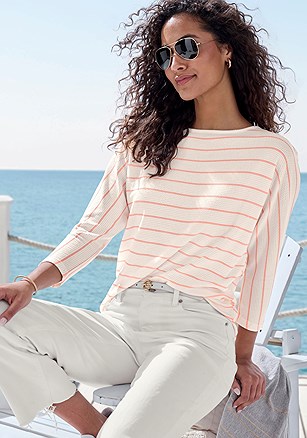 Striped 3/4 Sleeve Top product image (X34907.WHAP.1)