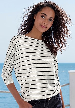 Striped 3/4 Sleeve Top product image (X34907.WHBK.1)