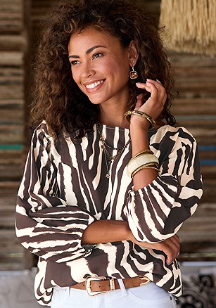Boat Neck Balloon Sleeve Blouse product image (X34913.IVBR.1)