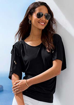 Shoulder Tie Short Sleeve Top product image (X34917.BK.1.G)