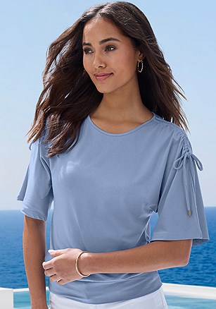 Shoulder Tie Short Sleeve Top product image (X34917.LB.1)