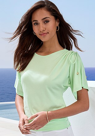 Shoulder Tie Short Sleeve Top product image (X34917.LM.1)