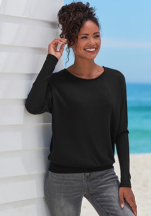 Slub Knit Long Sleeve Top product image (X34927.BK.1)