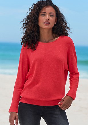 Slub Knit Long Sleeve Top product image (X34927.RD.1)