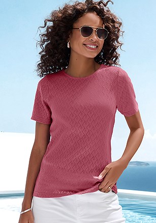 Textured Short Sleeve Knit Top product image (X34933.BY.1)