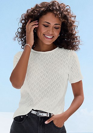 Textured Short Sleeve Knit Top product image (X34933.IV.2)