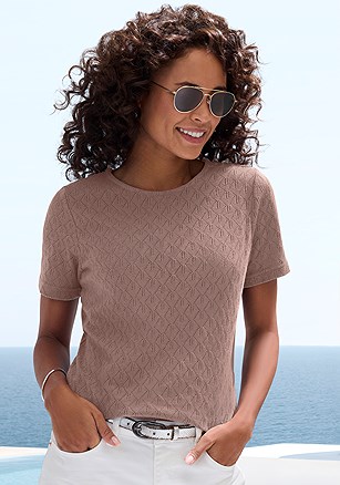Textured Short Sleeve Knit Top product image (X34933.TP.1)