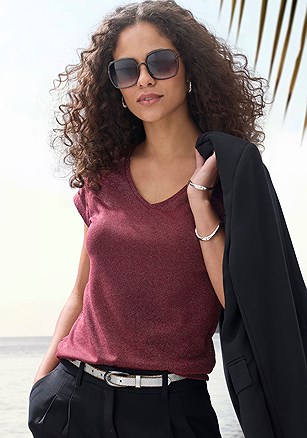 Shimmer V-Neck Top product image (X34934.WI.1)