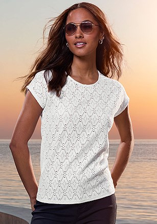 Open Knit Short Sleeve Top product image (X34935.IV.2)