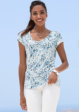 Floral Ruched V-Neck Top product image (X34949.BL.1)