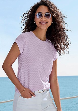 Herringbone Short Sleeve Top product image (X34955.LI.1)