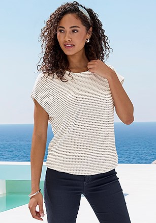 Textured Short Sleeve Top product image (X34956.BKIV.1)