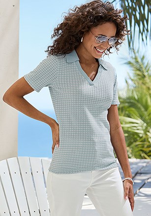 Textured Knit Polo Shirt product image (X34958.LBIV.1.1)
