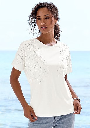 Rhinestone Short Sleeve Top product image (X34972.IV.1)