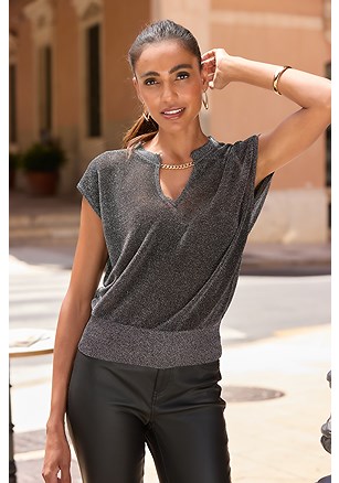 Metallic Slinky Knit Top product image (X34979.BKSL.1)