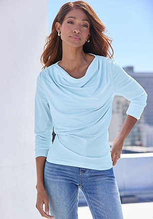 Draped Cowl Neck Top product image (X34984.LB.1)