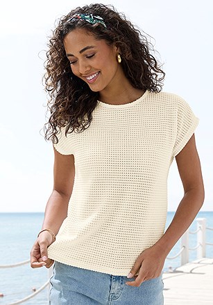 Waffle Knit Short Sleeve Top product image (X34991.IV.1)