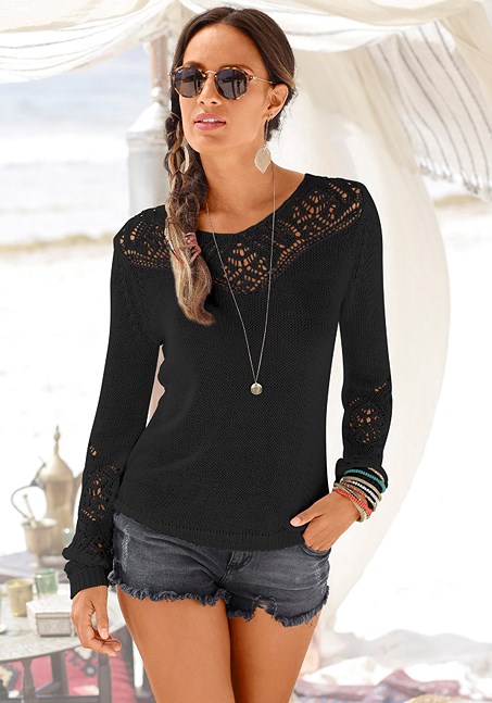Black Ajour Knit Detail Sweater X36018 | LASCANA