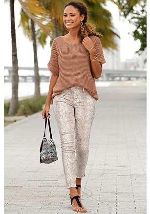 Short Sleeve Knit Sweater, Distressed Look Jeggings product image (X36019.BE.X38050.MUPR.1)