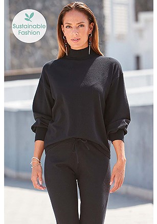 Bishop Sleeve Sweater, Casual Drawstring Pants product image (X36088BK_X38218BK_1)
