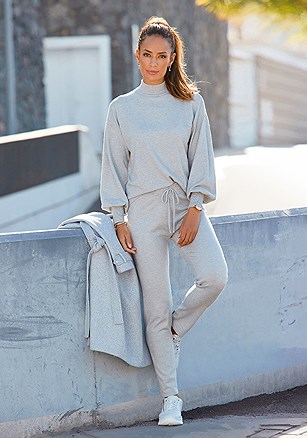 Bishop Sleeve Sweater, Casual Drawstring Pants product image (X36088GY.X38218GY_9)