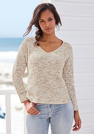 Mottled V-Neck Sweater product image (X36090.BRIV.1.1.B100225)