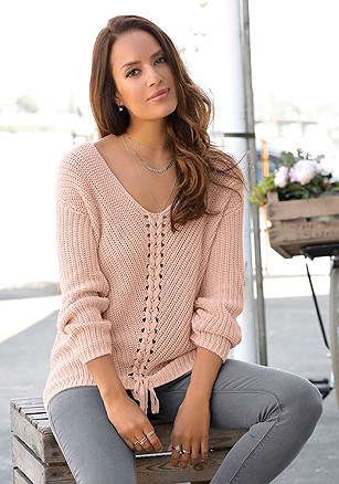 Lace Up V-Neck Sweater product image (X36093RS_6.1)