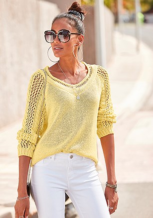 Open Knit V-Neck Sweater product image (X36106.YL.1)