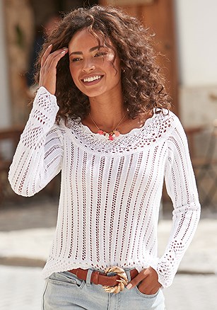 Crochet Detail Sweater product image (X36107.WH.1)