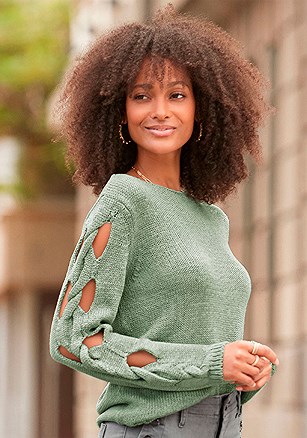Cable Knit Cutout Sweater product image (X36120.LG.1)
