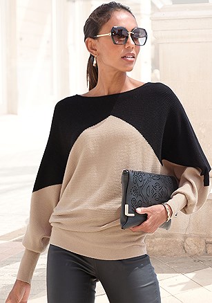 Color Block Ribbed Knit Sweater product image (X36121.BKSA.1)