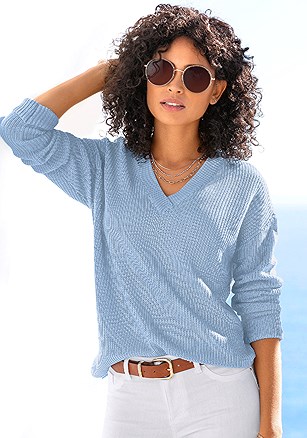 Ribbed V-Neck Sweater product image (X36122.BL.1)