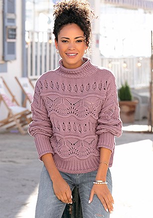 Open Knit High Neck Sweater product image (X36124.MV.1)