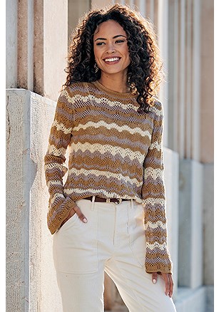 Open Knit Wavy Stripe Sweater product image (X36355.CGMU.1)