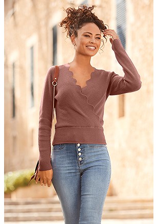 Scallop V-Neck Sweater product image (X36368.DR.1)