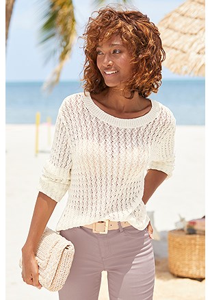 Open Knit Crew Neck Sweater product image (X36369.IV.1)