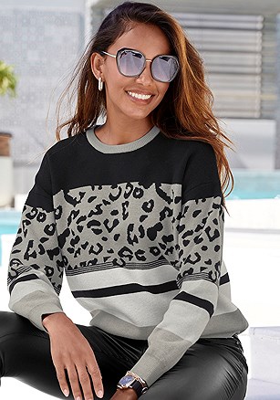 Leopard Print Sweater product image (X36381.GYBK.1)