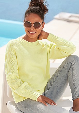 Cable Knit Sleeve Sweater product image (X36387.LN.1)