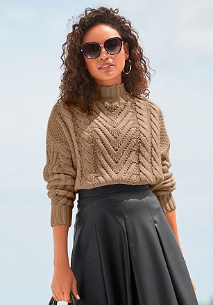 Mock Neck Cable Knit Sweater product image (X36421.CA.1)