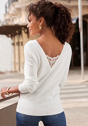 Lace Back Detail Sweater product image (X36435.WH.2)